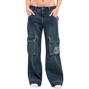 A.LAB Ether Blue Cargo Loose Jeans Women’s 0 Zero Low Rise Wide Leg Baggy Denim